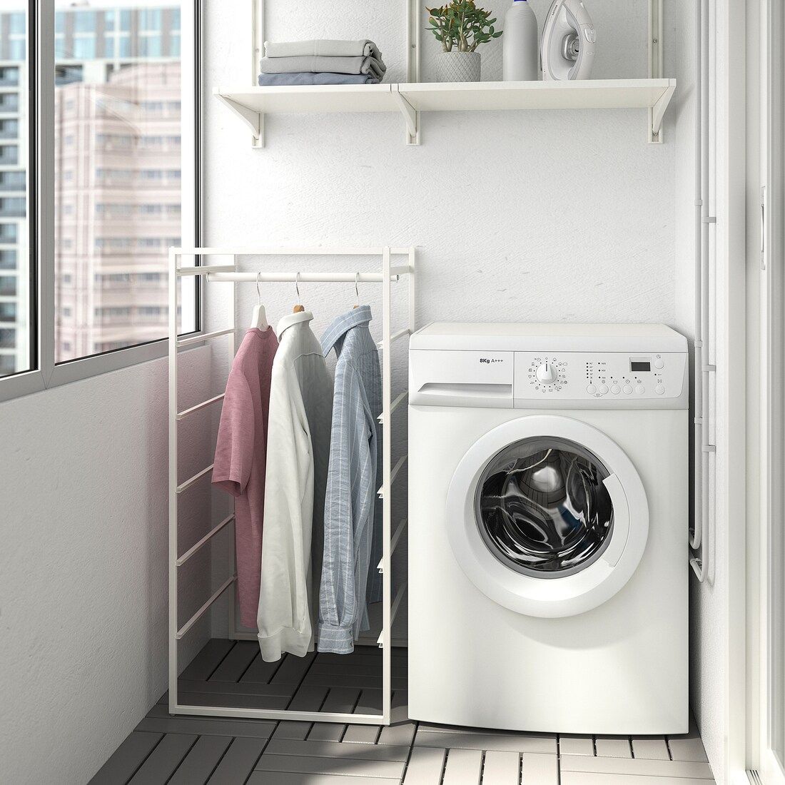 White Wardrobe Hanger and Storage Combination