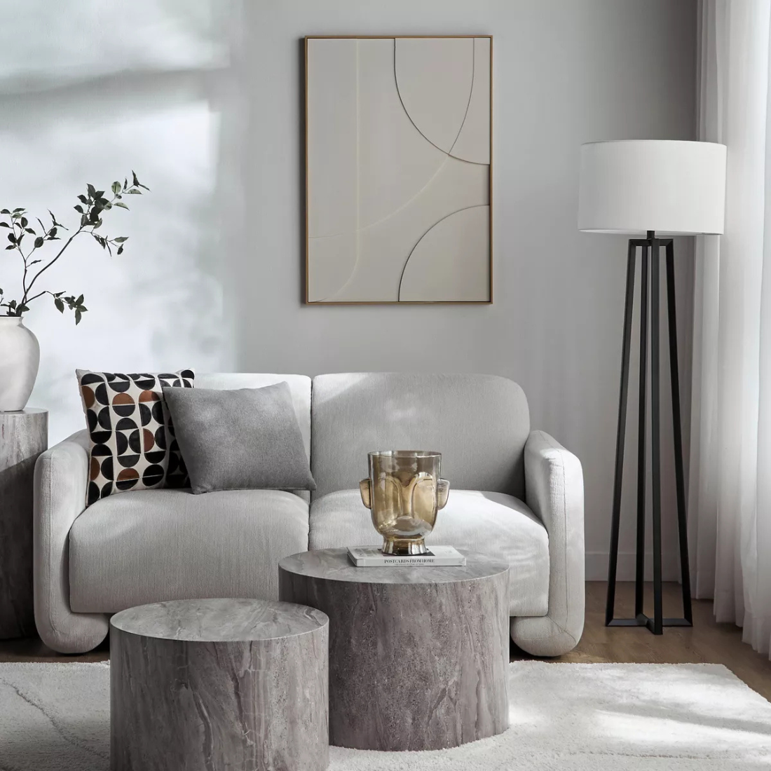 White Wall Art with Wooden Frame