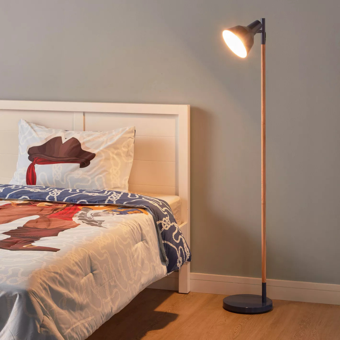 Blue and Wooden Floor Lamp
