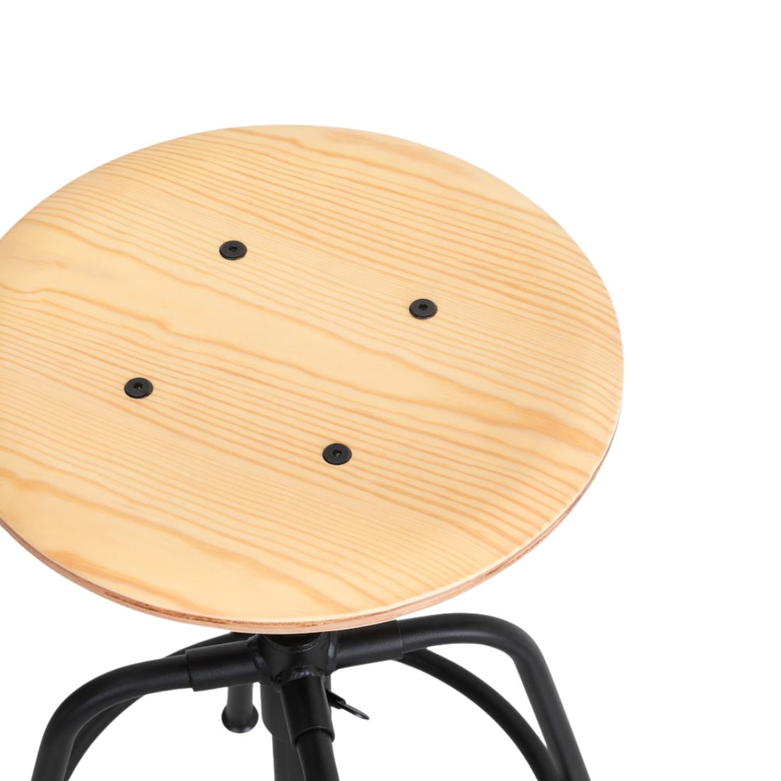 Wooden Stool with Adjustable Black Base