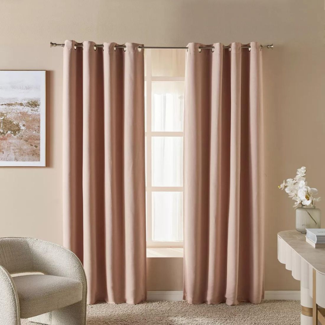 Pair of Pink Blackout Curtains with Rings