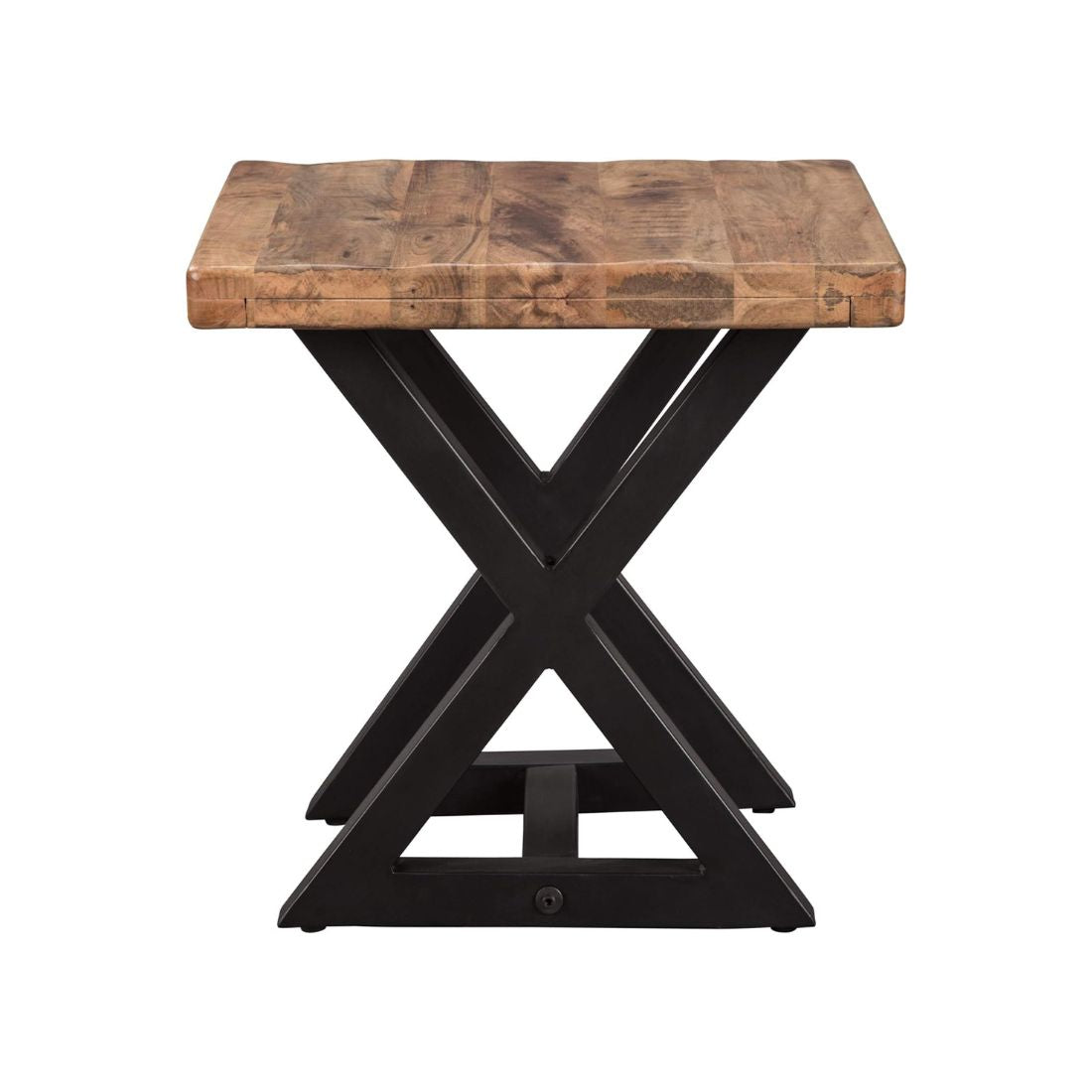 Mango Wood End Table with Black Powder Coated Geometric Base