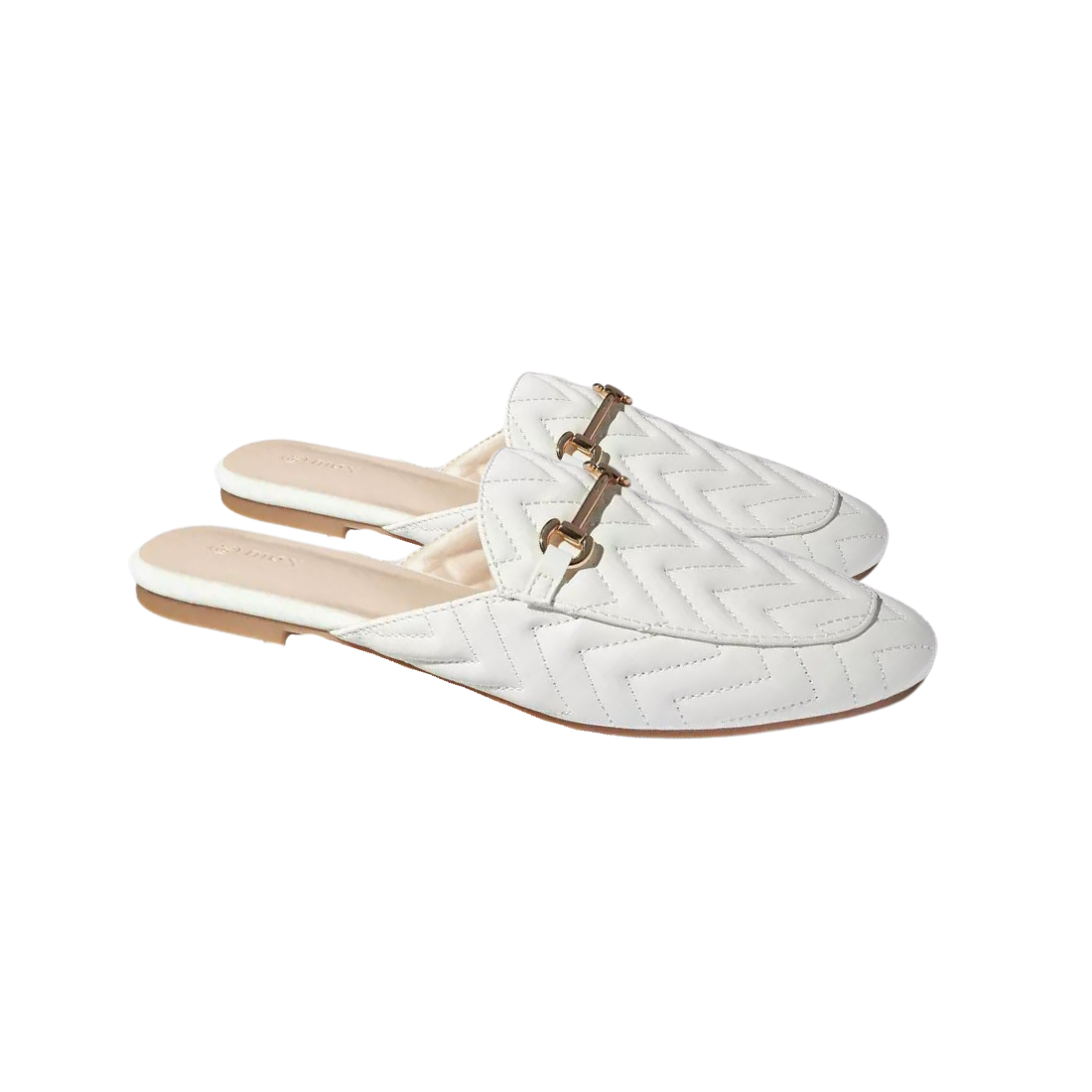 White Chevron Textured Mules with Metallic Accent