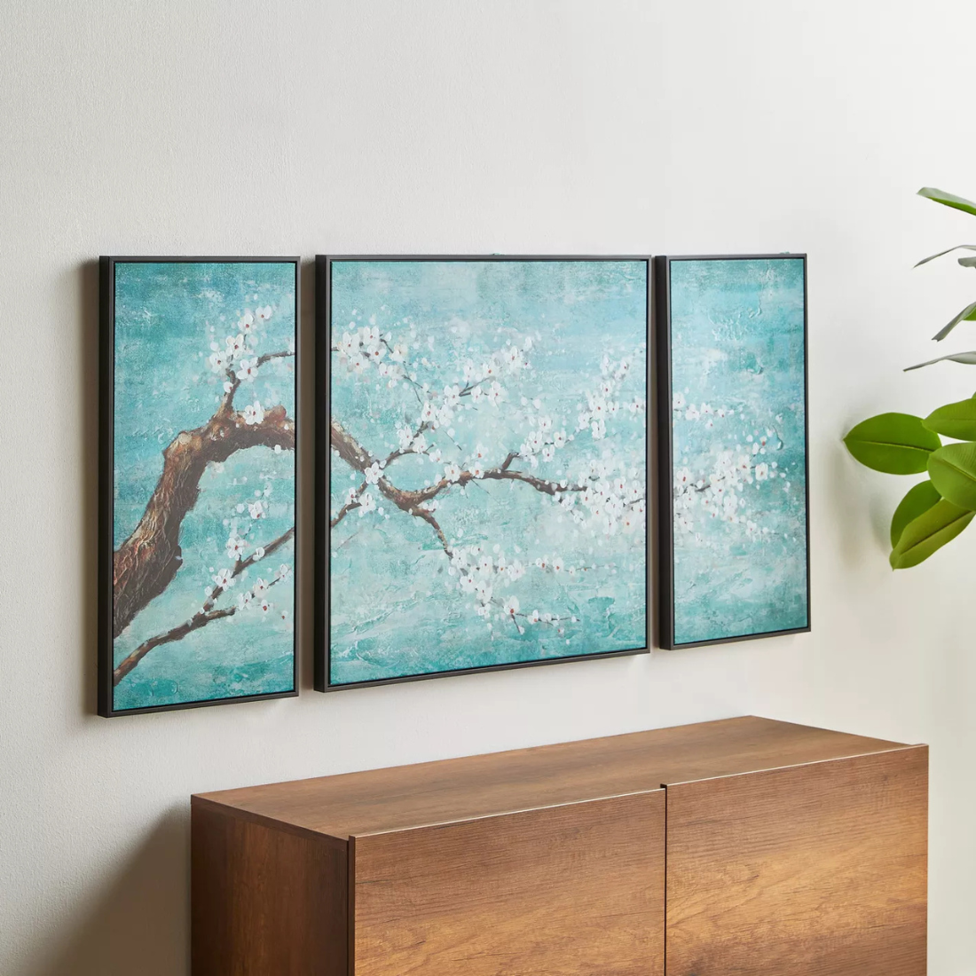 Cherry Blosson 3-Panel Framed Canvas Wall Art Set