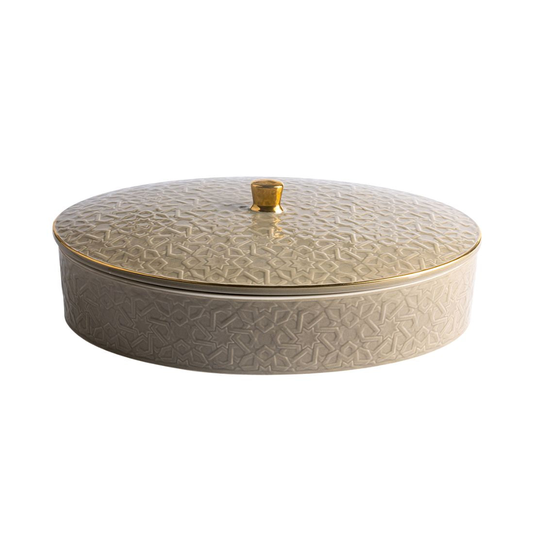 Oval Geometric Glazed Serving Platter with Lid