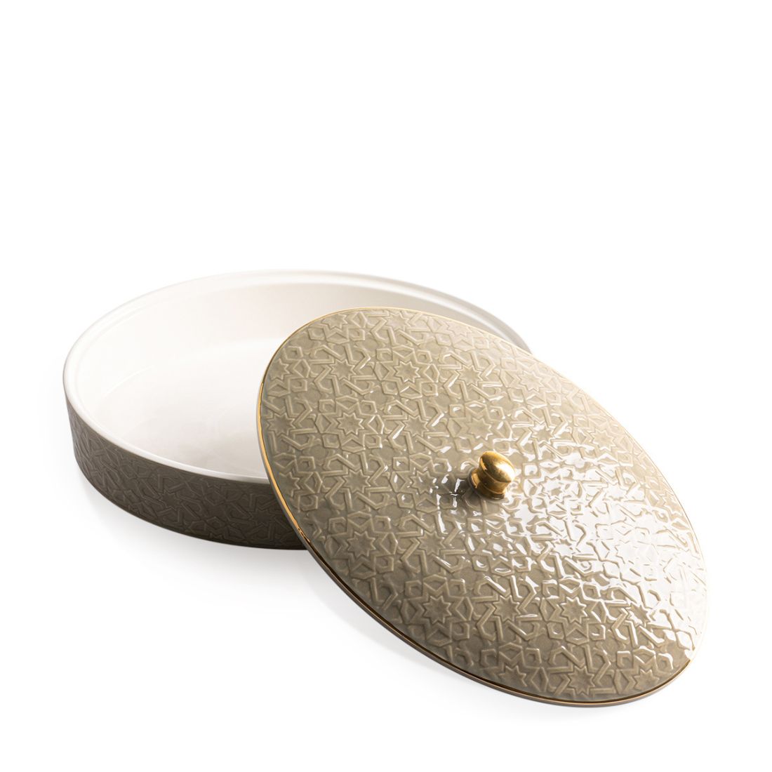 Oval Geometric Glazed Serving Platter with Lid