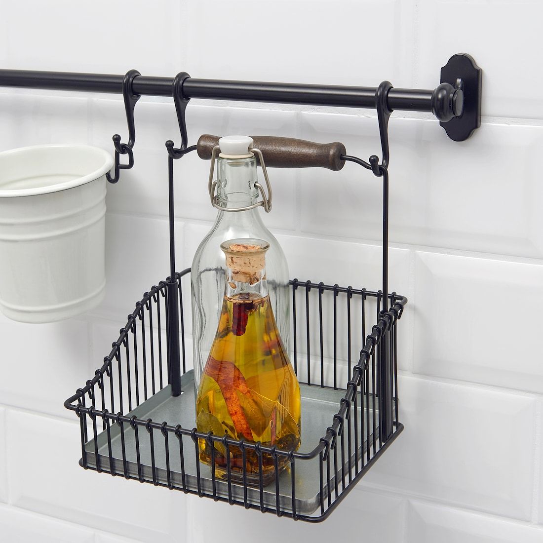 Black Basket with Wooden Handle
