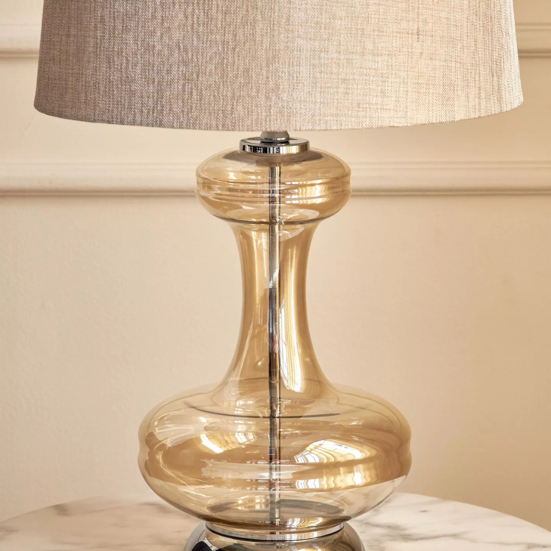 Glass Table Lamp with Beige Lampshade