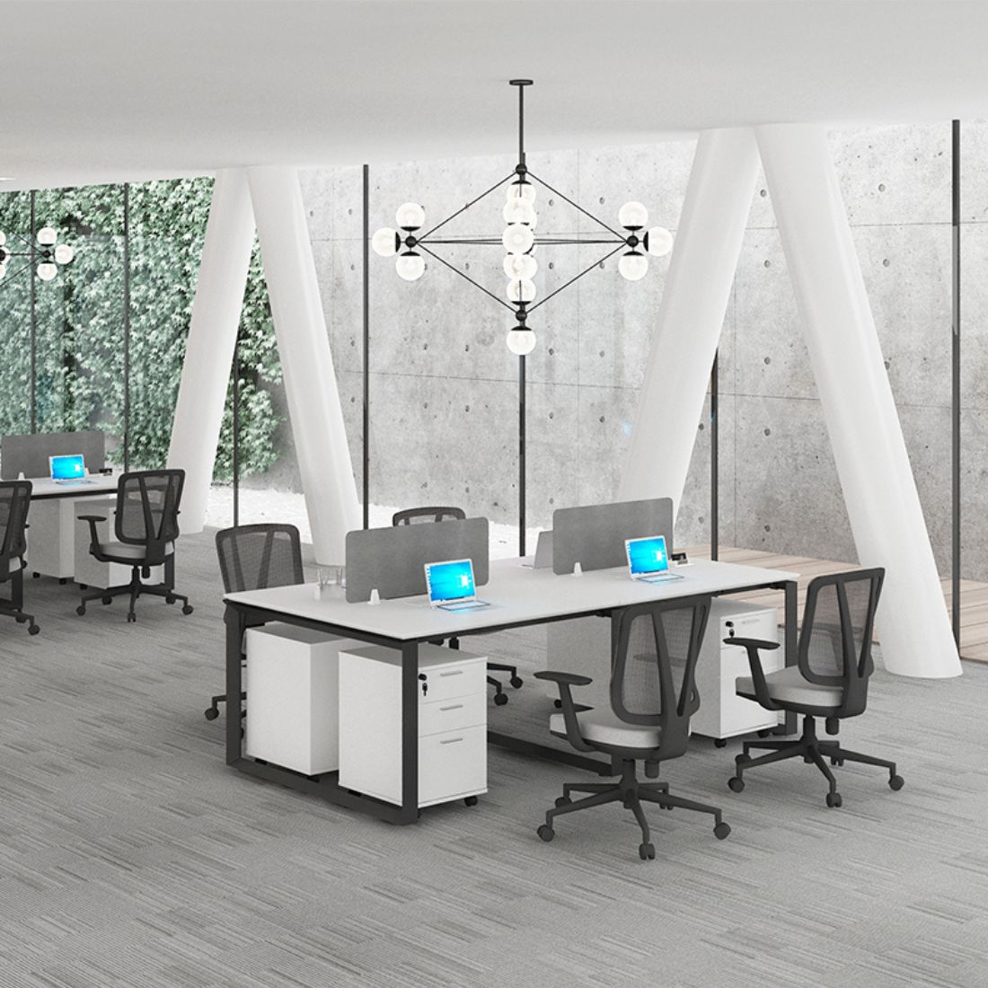 Large 4 Seater Work Space Table with Grey Partitions
