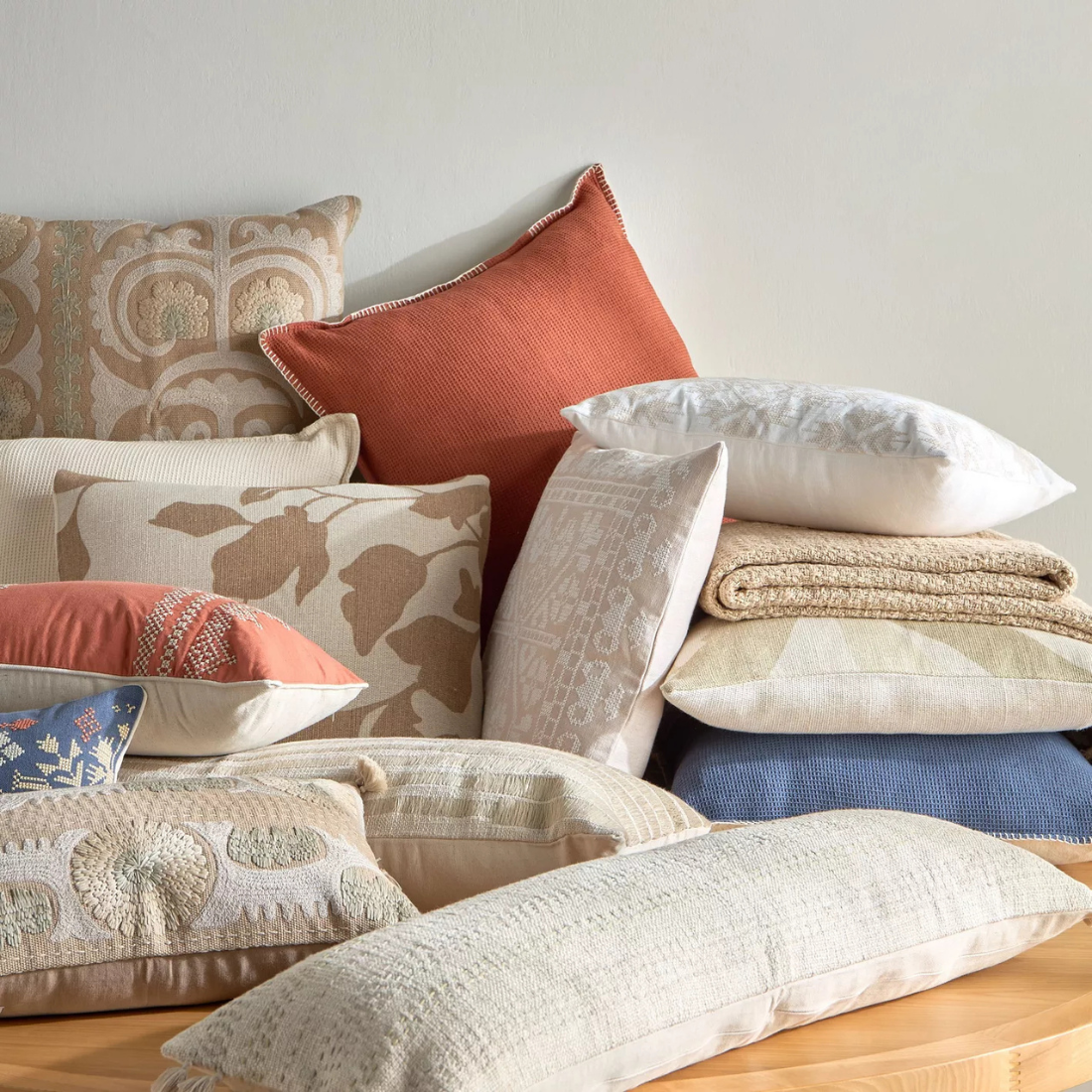 Rust Textured Cushion Cover with Stitched Trim