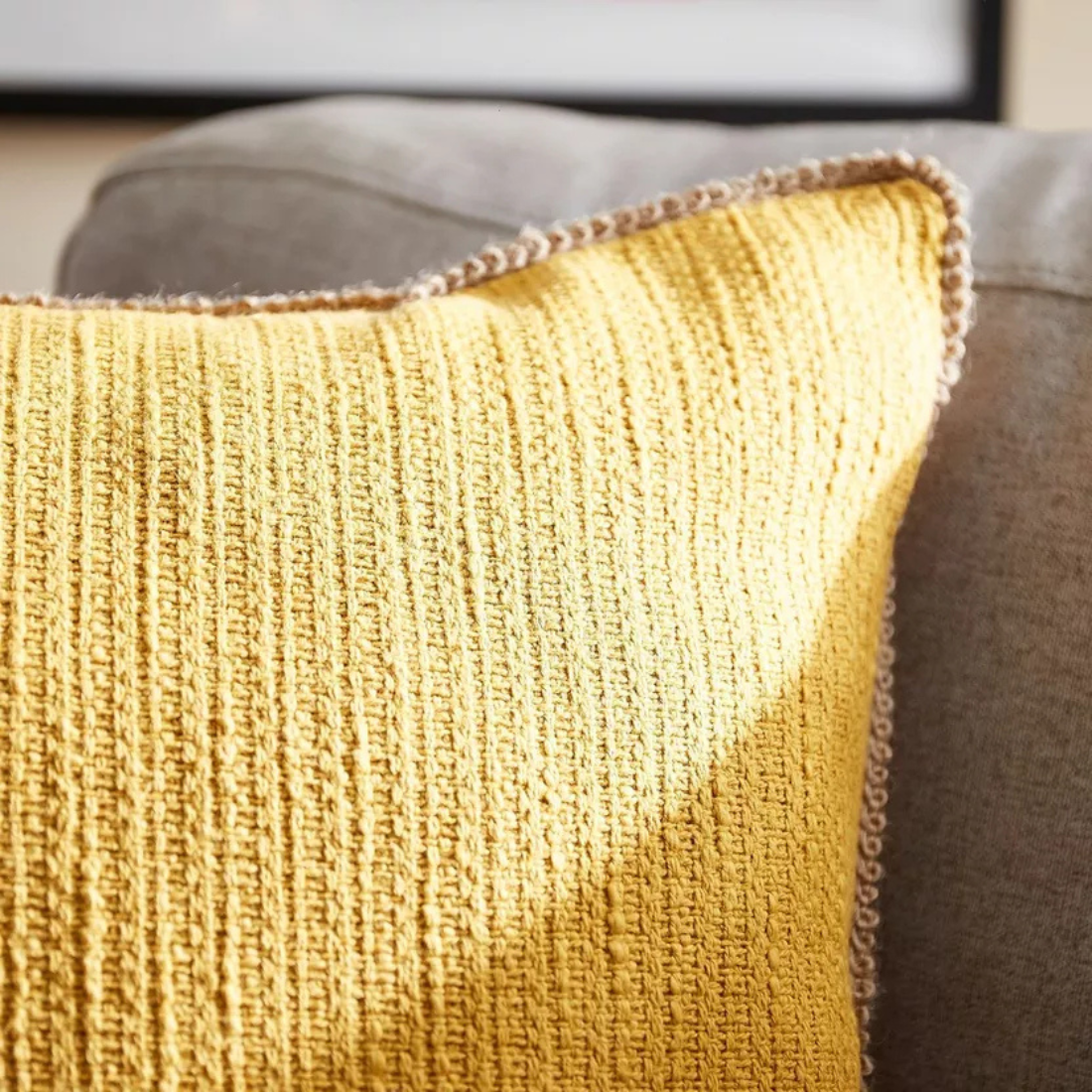Yellow Textured Cushion with Trim