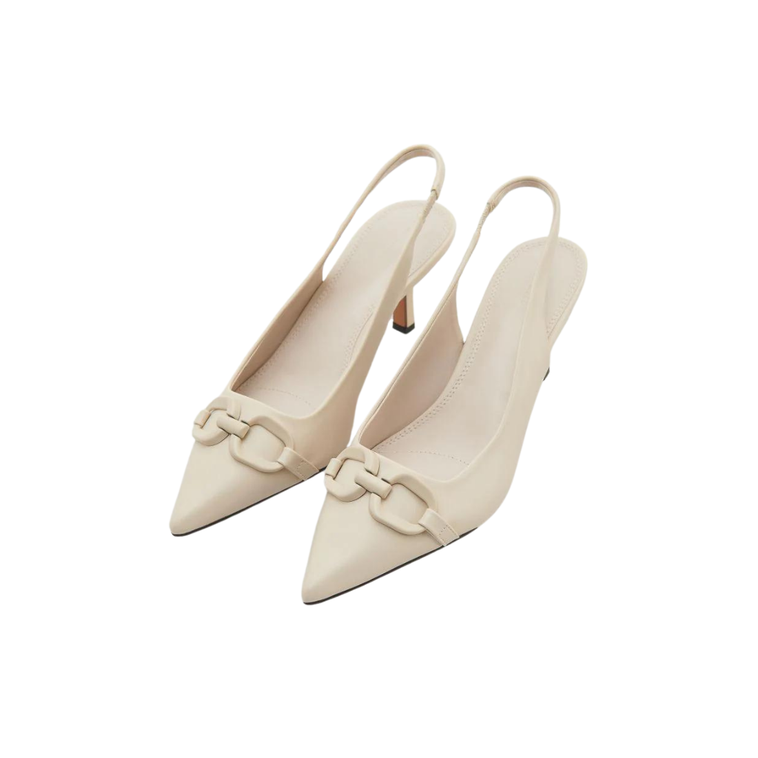 Cream Slingback Pumps with Buckle Detail
