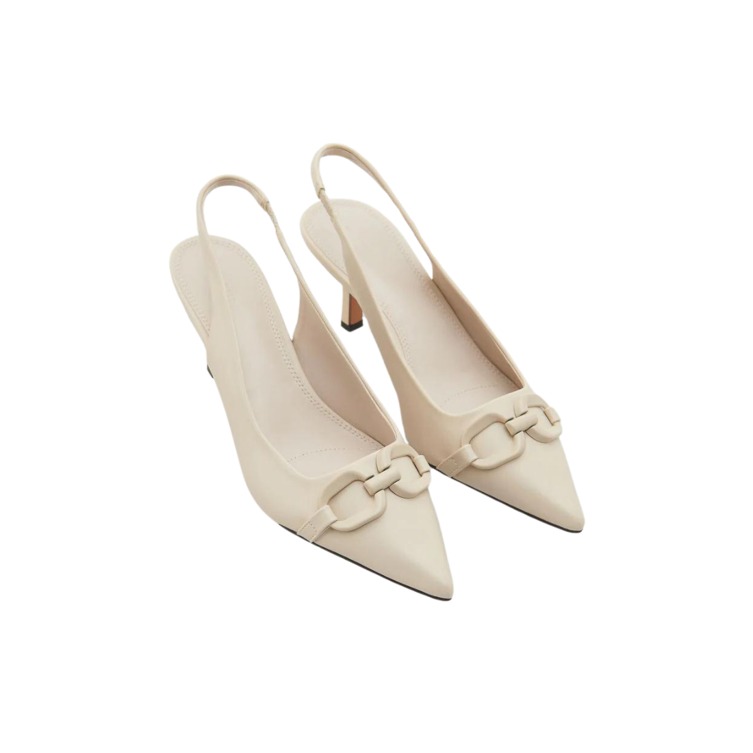 Cream Slingback Pumps with Buckle Detail