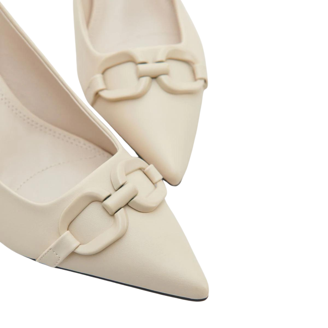 Cream Slingback Pumps with Buckle Detail