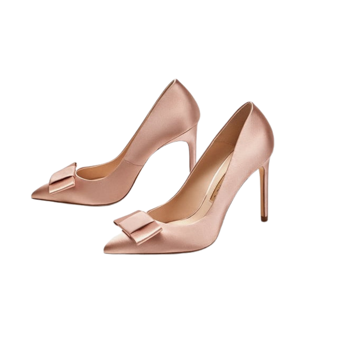 Rose Gold Satin Pumps with Bow Detail