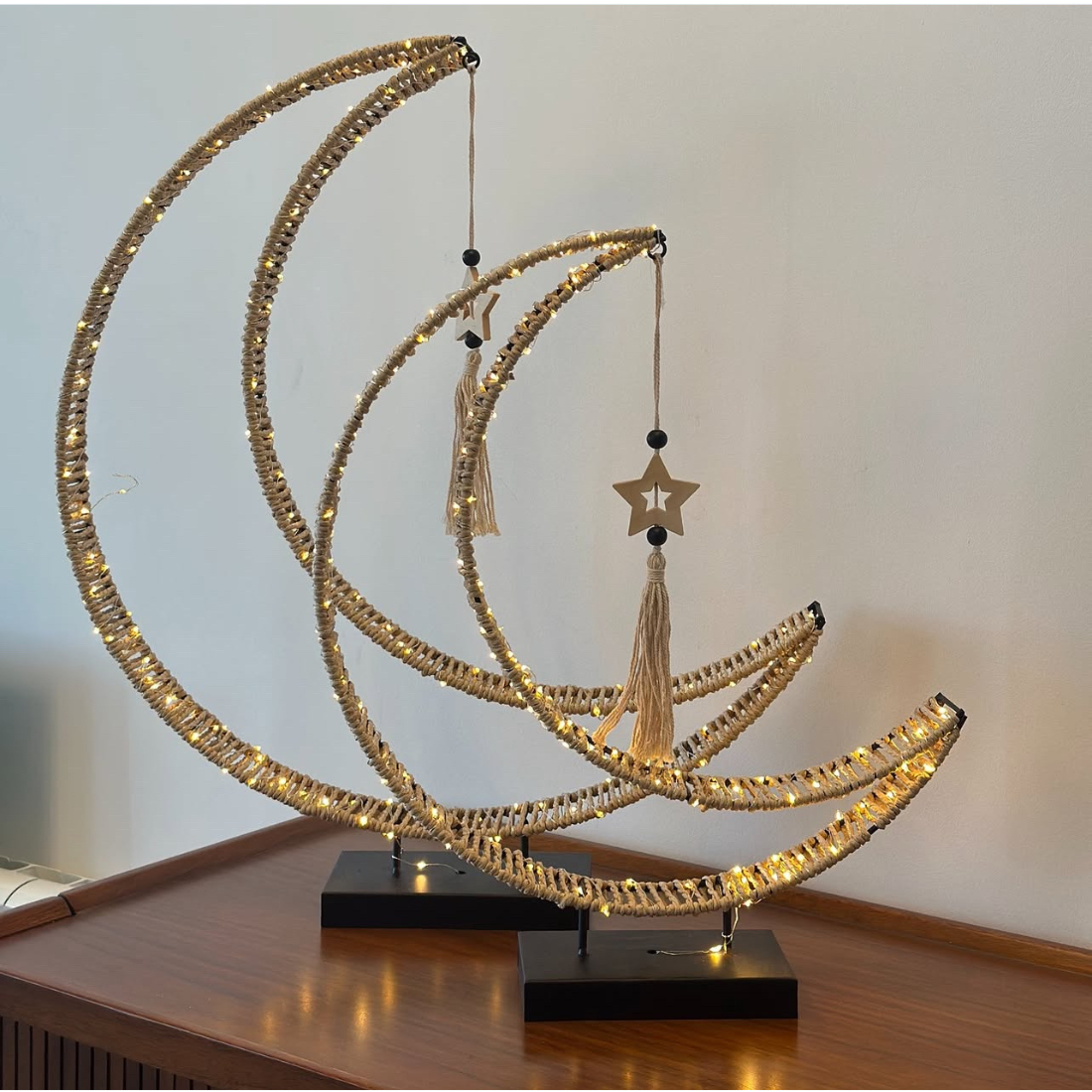 Rustic Trio Crescent LED Battery Operated Light Stands