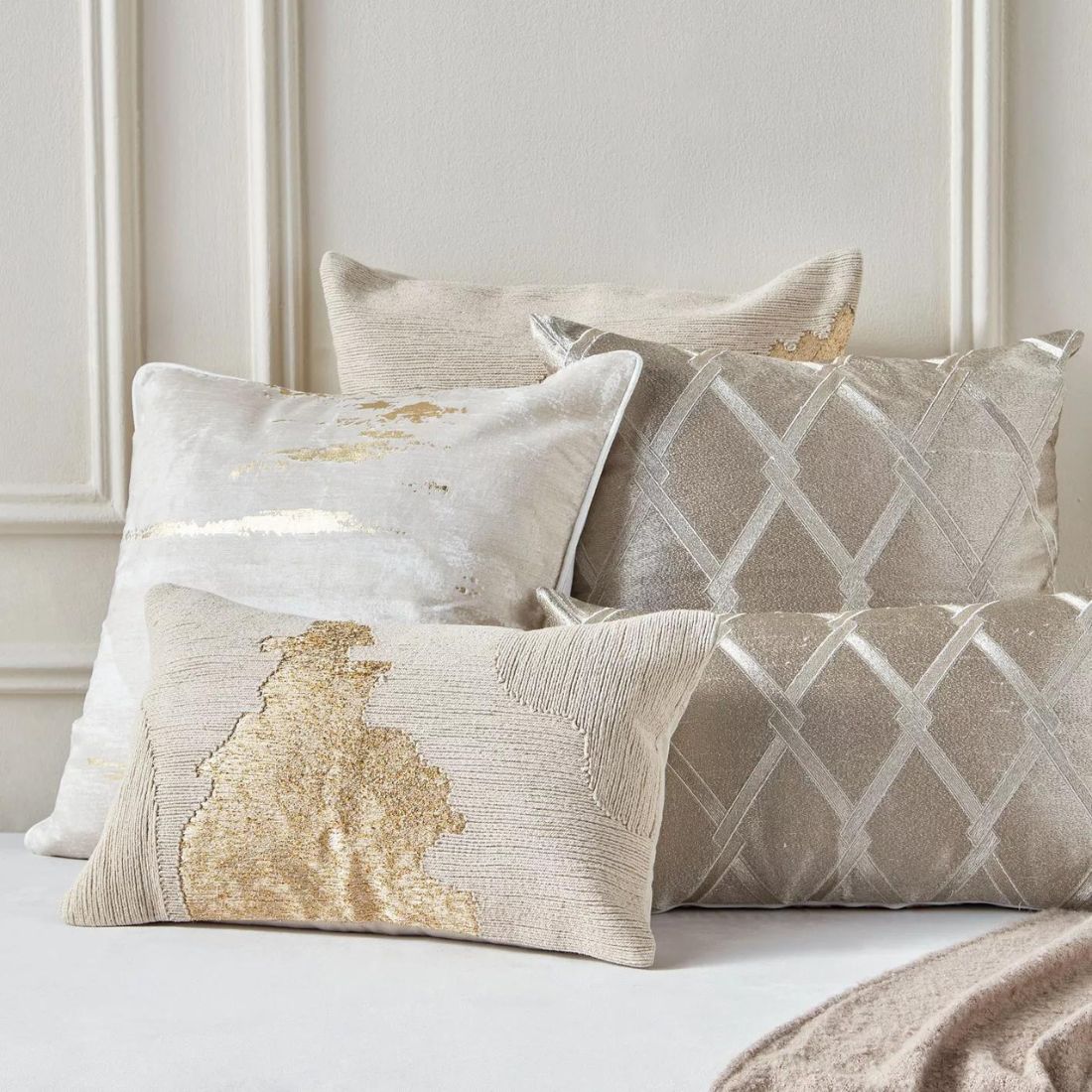 Gold and Jute Embroidered Cushion