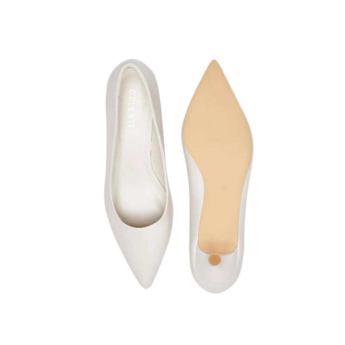 Off White Slip On Pumps with Kitten Heels