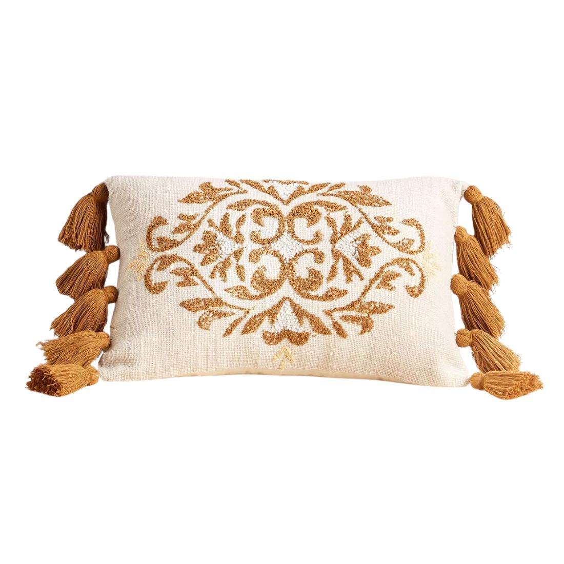 Beaded Cushion with Burnt Orange Tassels