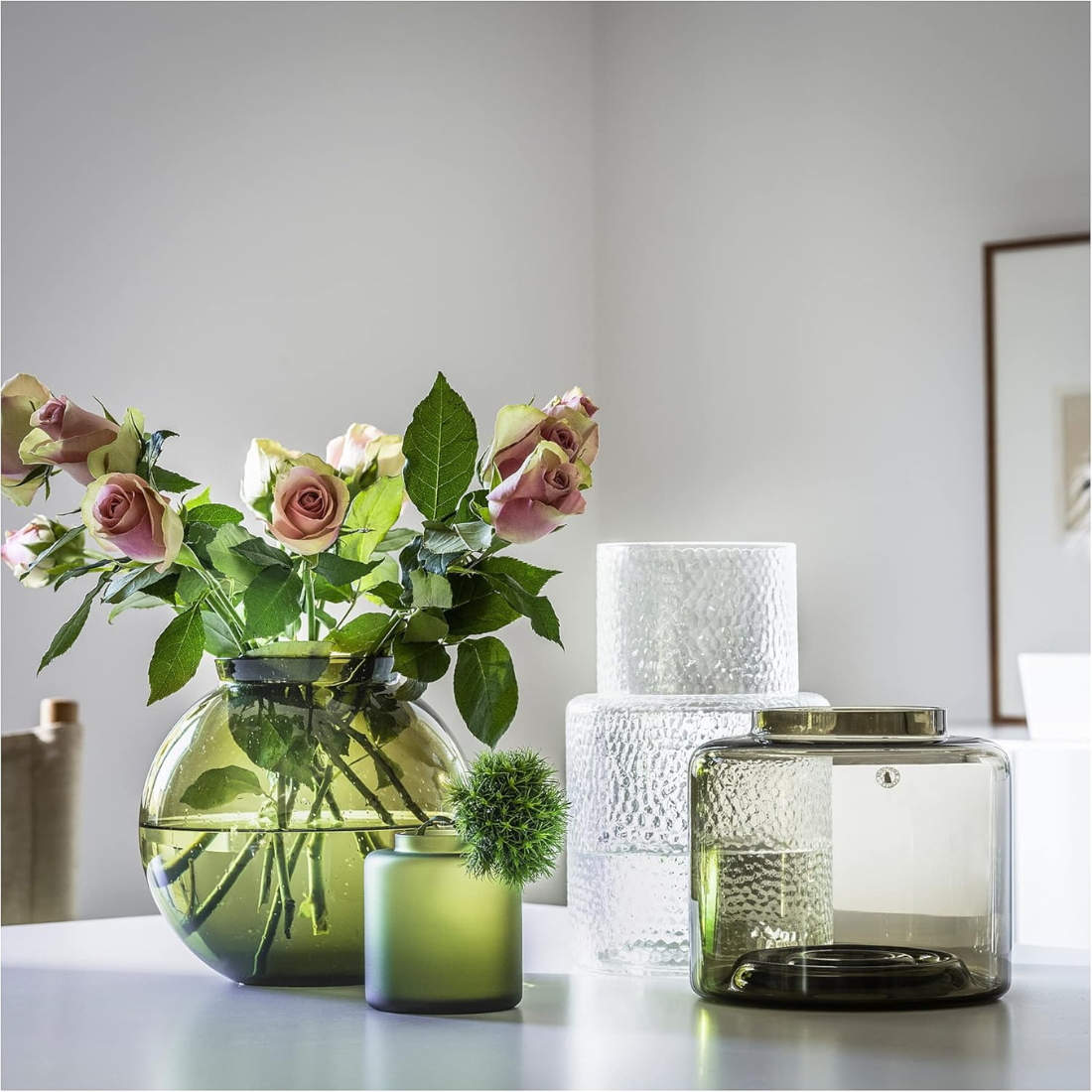 Green Glass Round Vase