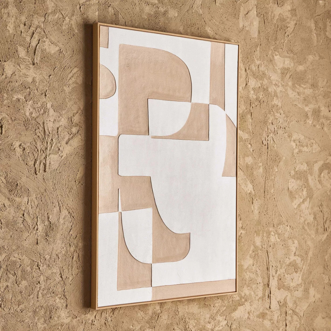 Beige & White Wall Art with Wooden Frame