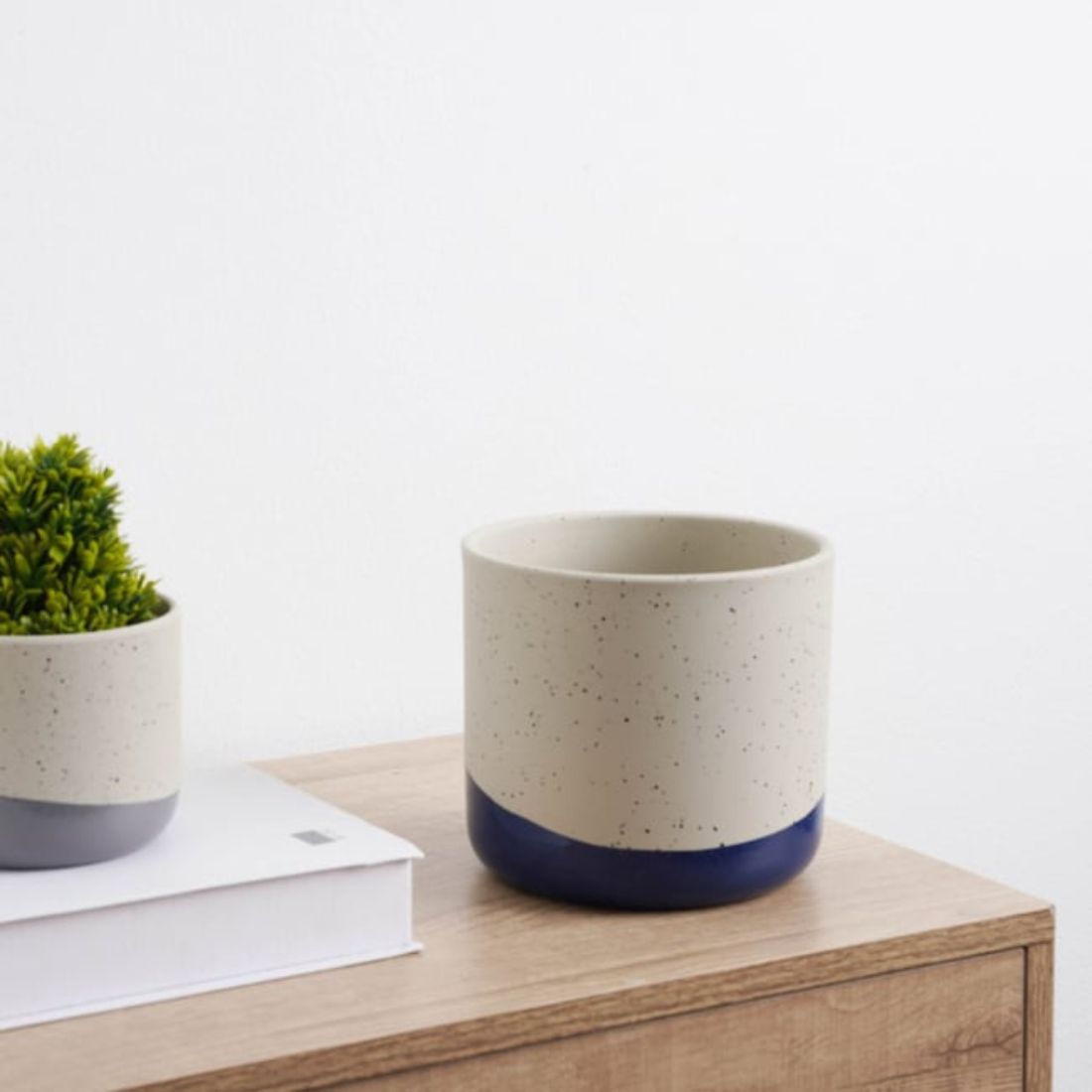 Stone Planter with Blue Detailing