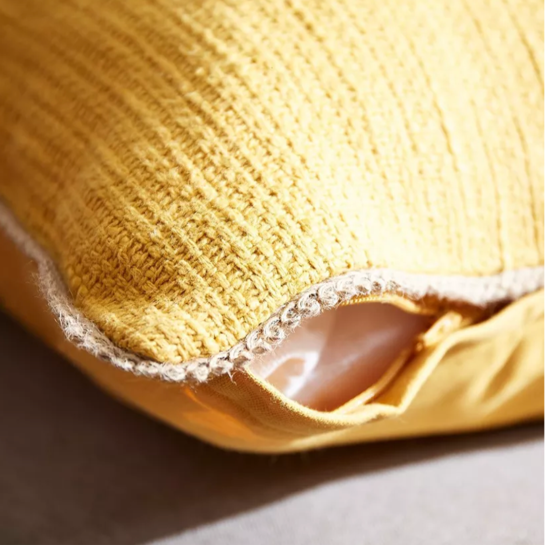 Yellow Textured Cushion with Trim