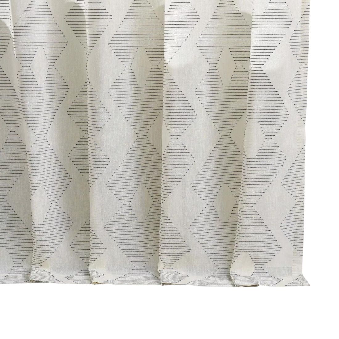 Pair of Off White Linen Curtains With Geometric Threads
