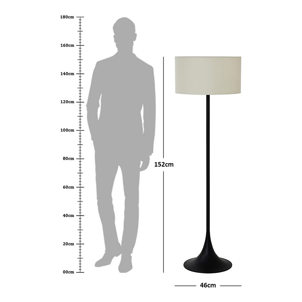 Retro Round Black Matte Floor Lamp with Round White Shade