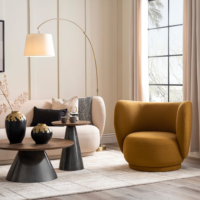 Mustard Retro Boucle Accent Chair