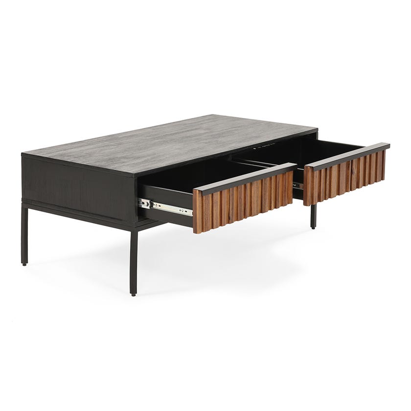 Rectangular Black and Walnut Panelled Coffee Table with 2 Drawers