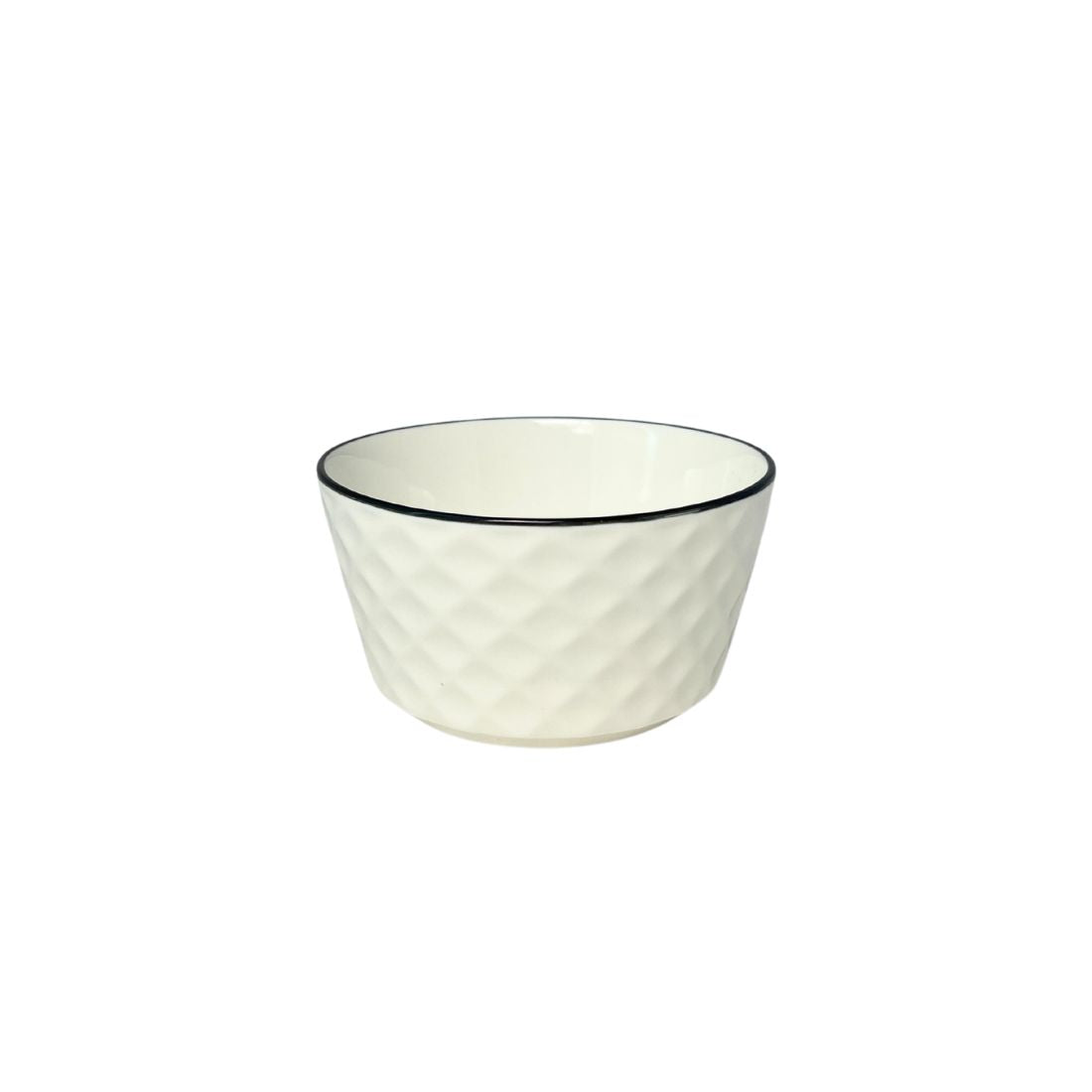White Geometric Textured Bowl with Navy Blue Trim