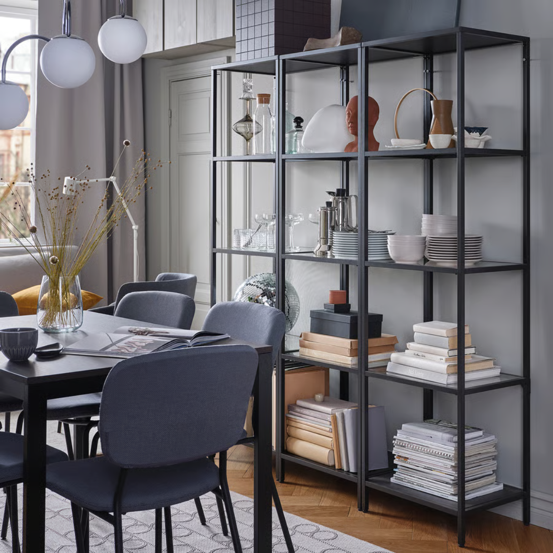 Black and Glass Single Shelving Unit