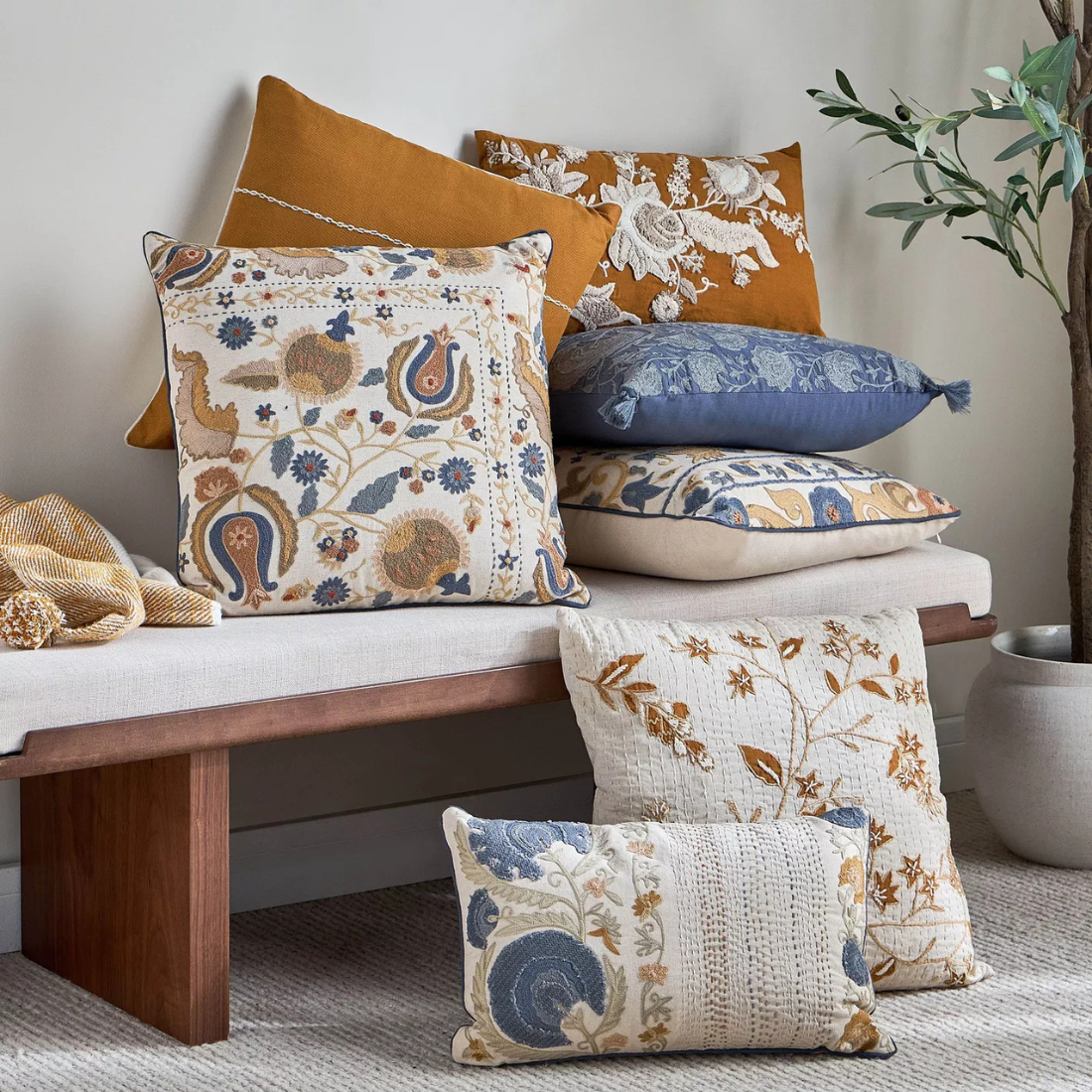 Blue Embroidered Cushion