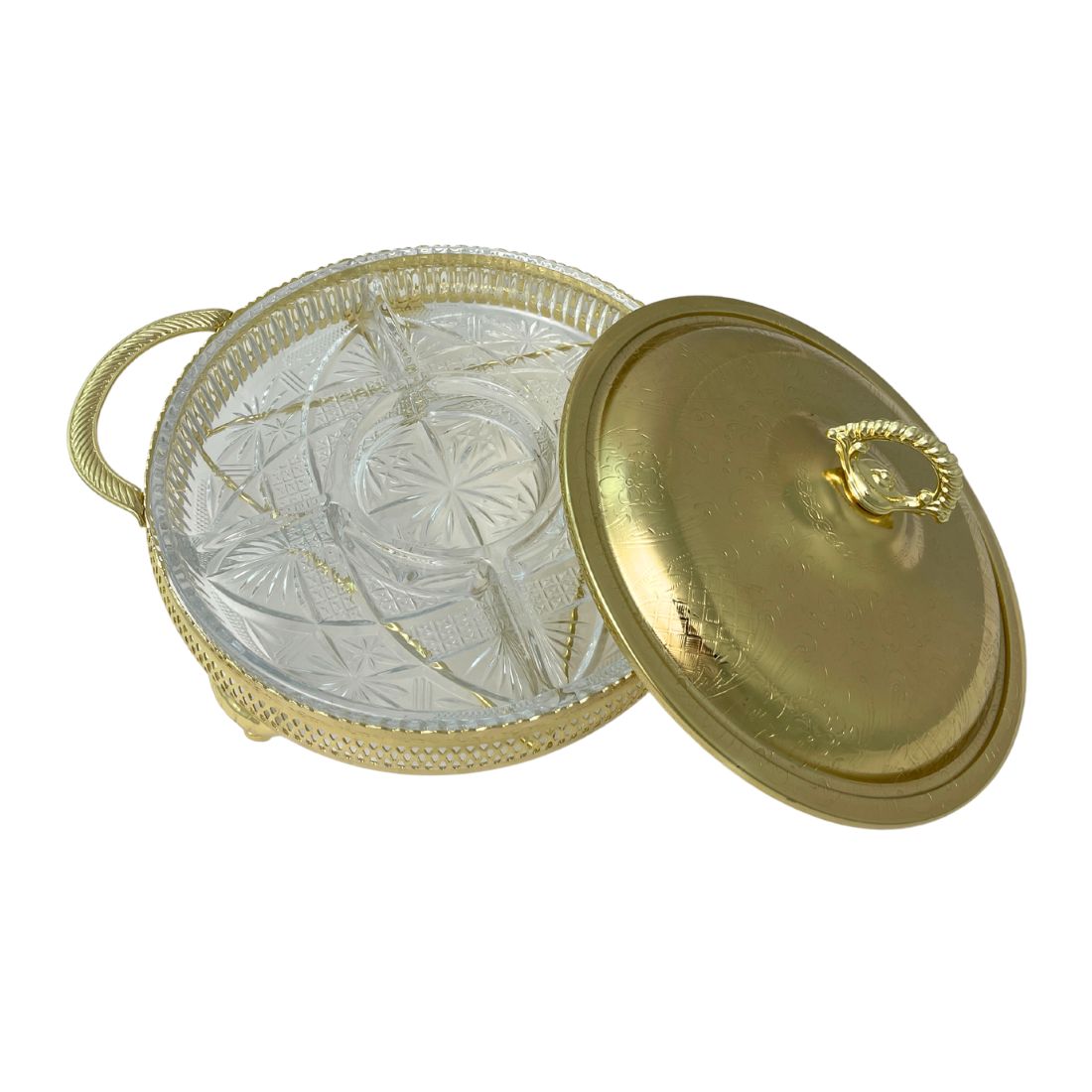 Gold Serving Platter with Lid and 5 Compartments