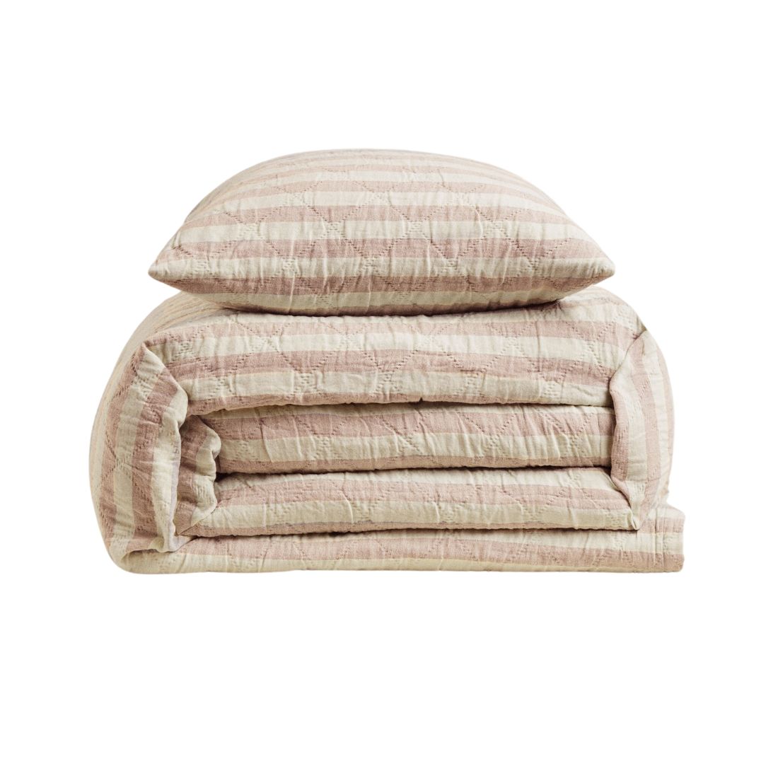 Pink and White Striped Quilted Bedcover