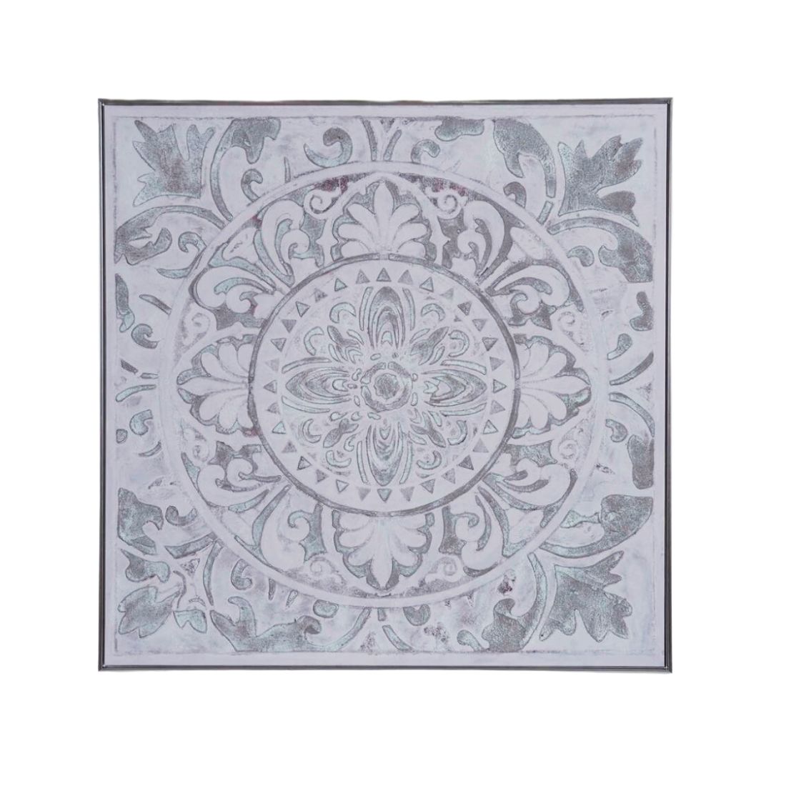 Rustic Hand painted Silver Painting with Silver Frame