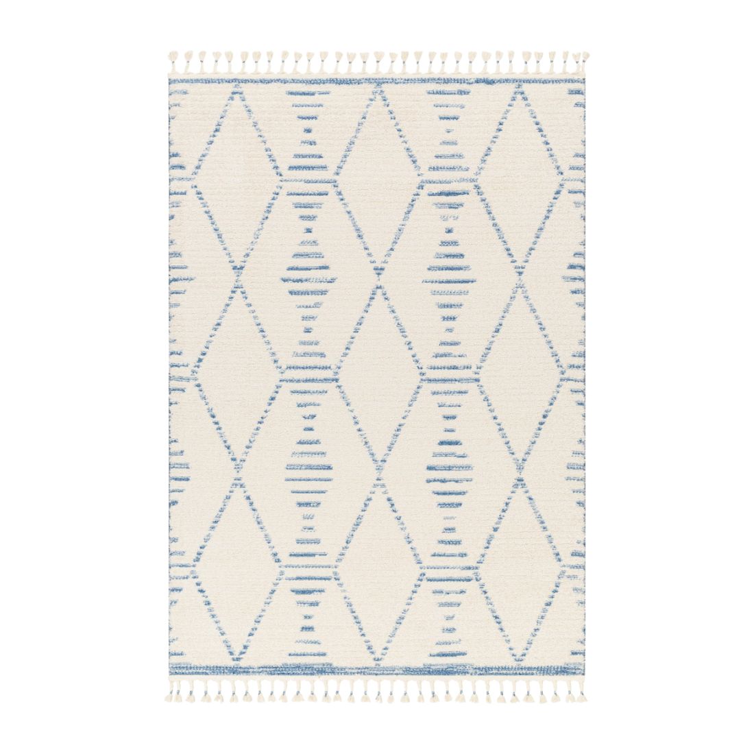Ecru Geometric Printed Rug with Tassels