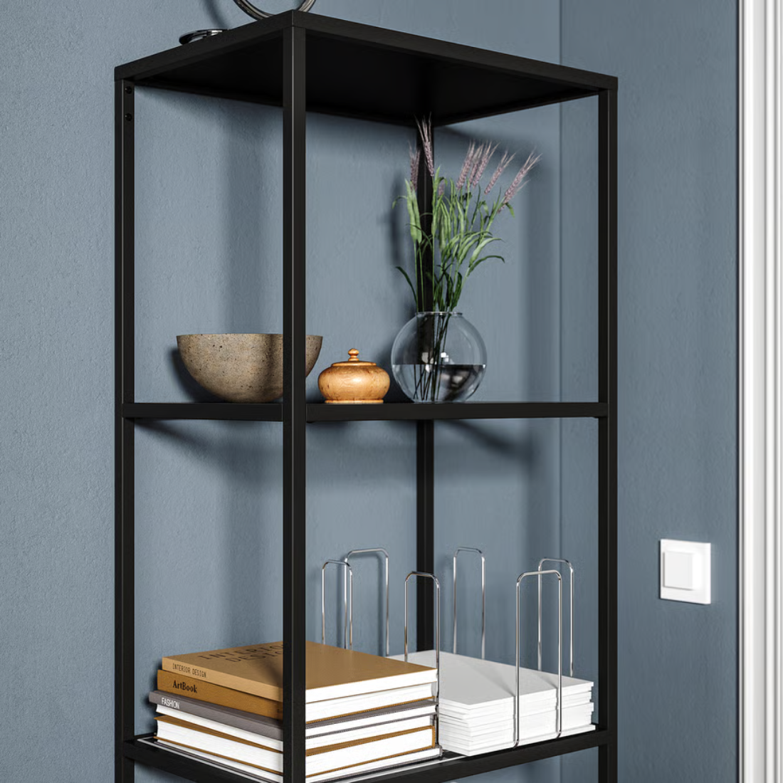 Black and Glass Single Shelving Unit