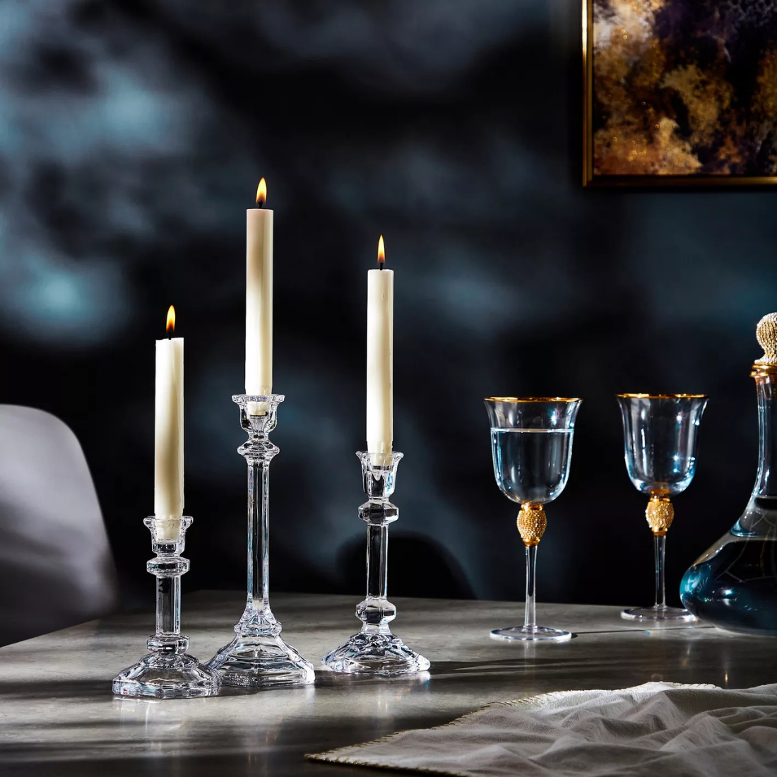 Crystal Taper Candle Holder Set