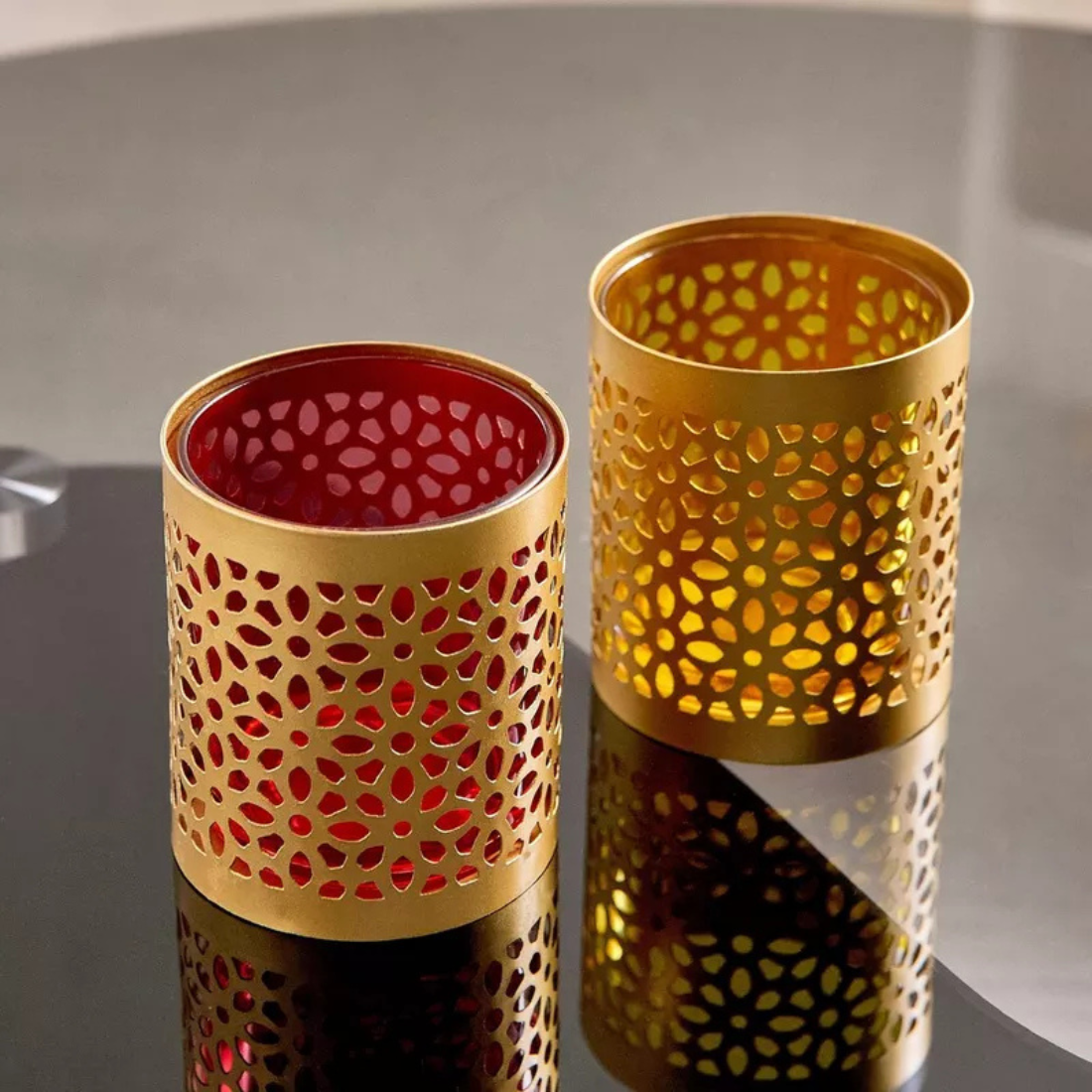 Arabesque Candle Holder with Red Glass Tumbler