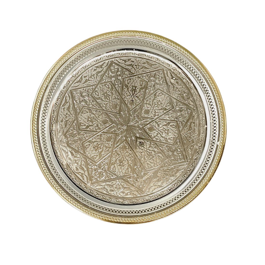 Arabic Duo Geometric Silver Round Tray