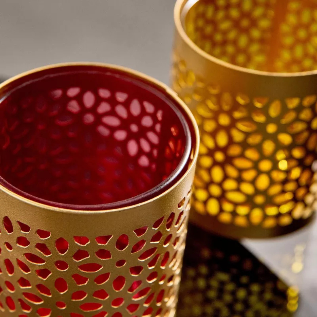 Arabesque Candle Holder with Red Glass Tumbler