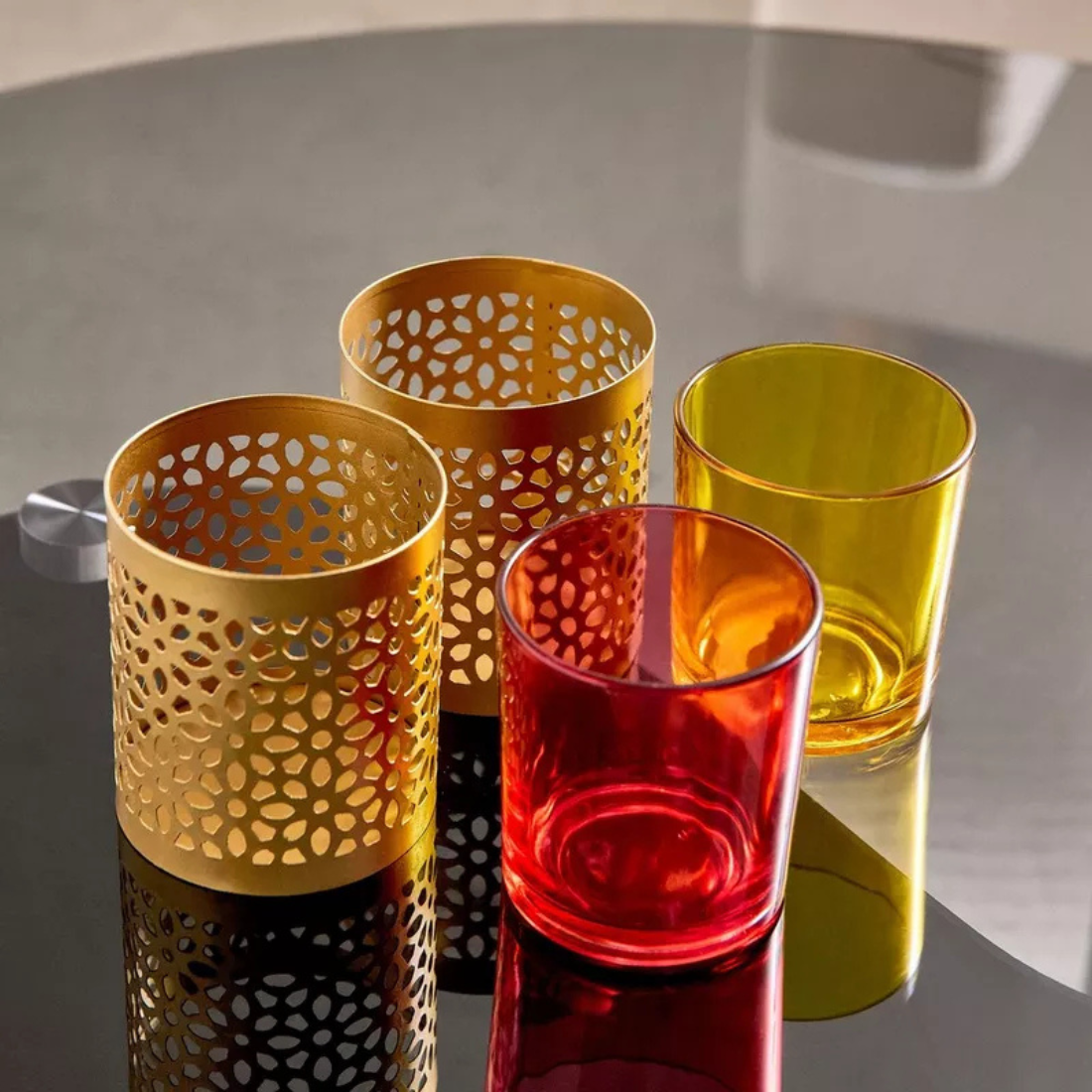 Arabesque Candle Holder with Red Glass Tumbler