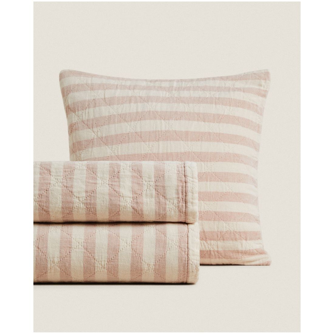 Pink and White Striped Quilted Bedcover