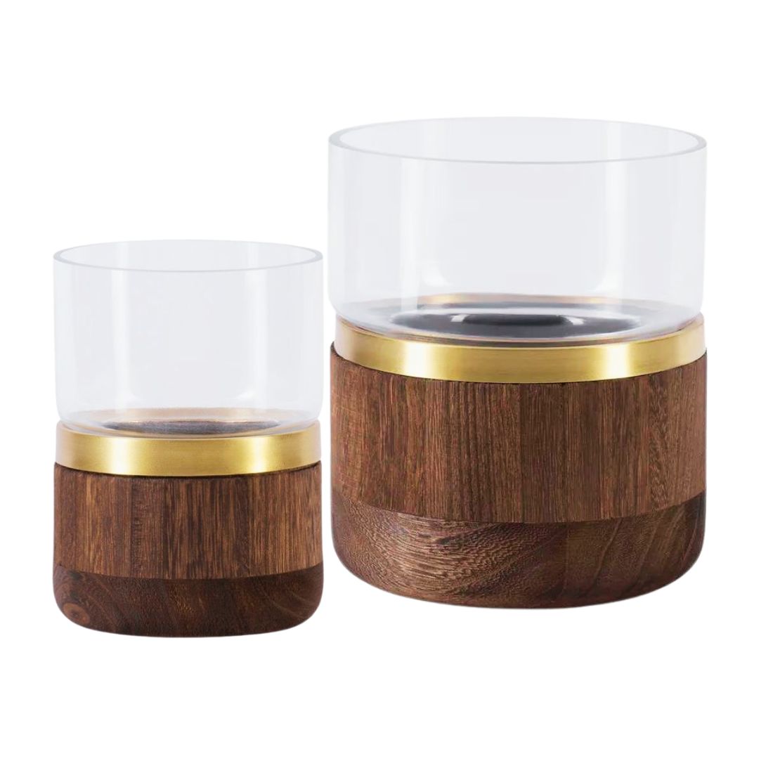 Glass Vase and Candle Holder With Wooden Base