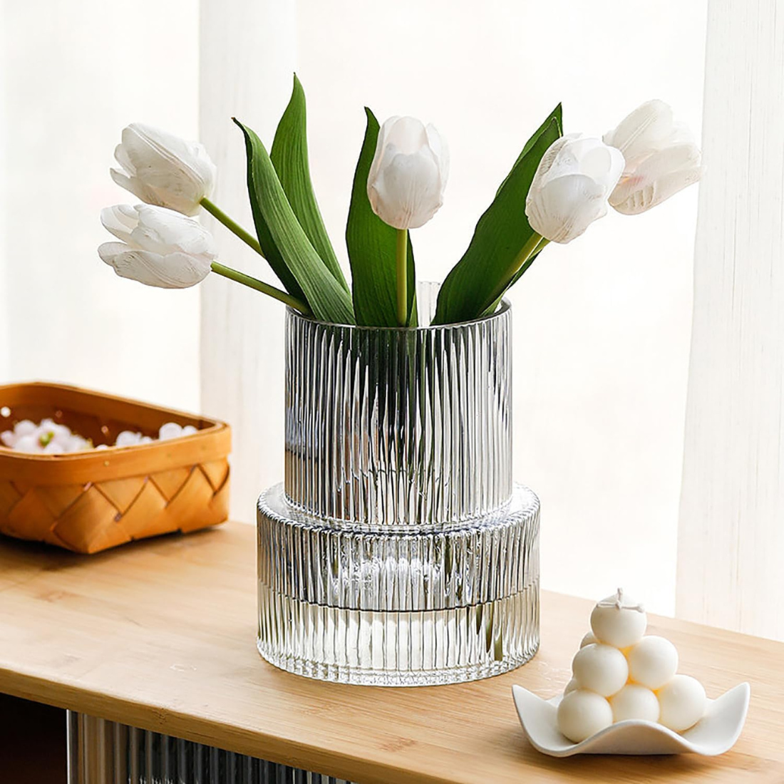 Clear Ribbed Centrepiece Vase