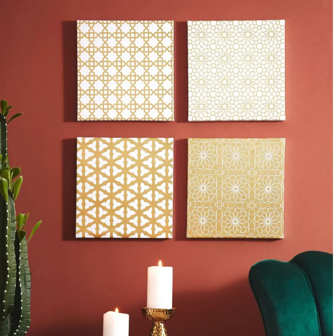 4 Piece Damask Foiled Arabesque Framed Set