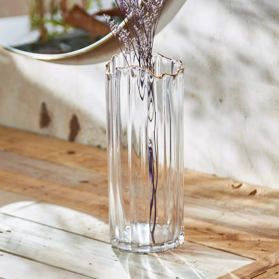 Riviera Glass Vase with Gold Trim