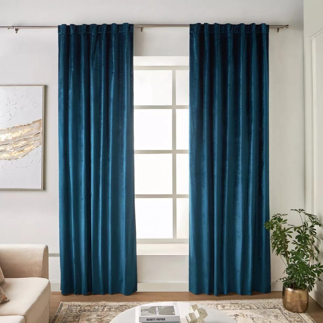 Pair of Teal Velvet Curtains